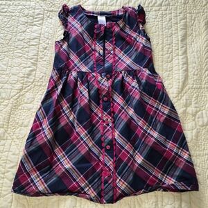 Gymboree Multicolor Plaid Dress with Red Apple Buttons And White Sweater